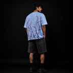 NATIQ Sakura Bloom oversized Terry Cotton graphic T-shirt front view in sky blue